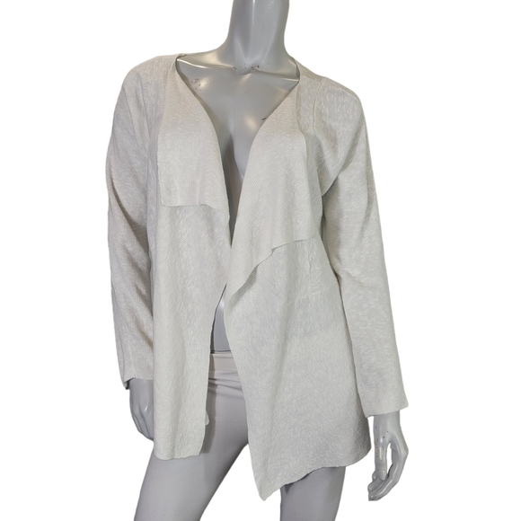 Eileen Fisher SZ L Cardigan Linen Cotton Waterfall Lightweight Off White FLAWED - Picture 1 of 11